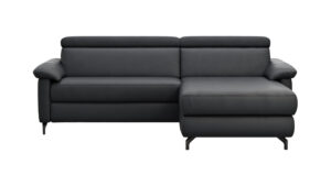 Ecksofa Paulina - 1-Sitzer mit Longchair rechts, Kopfteil verstellbar motorisch, TV-Funktion motorisch, Leder, Schwaz