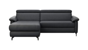 Ecksofa Paulina - Longchair links und 1-Sitzer, Kopfteil verstellbar motorisch, TV-Funktion motorisch, Leder, Schwarz
