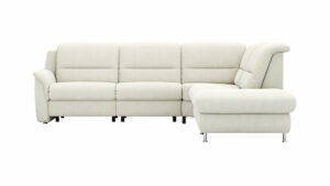 Ecksofa Cornella Plus - 2-Sitzer links mit Ecke und Abschlussteil rechts inkl. Relaxfunktion (motorisch), Kopfteilverstellung und Stauraum, Stoff, Creme