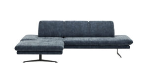Ecksofa Hubertus - Longchair links mit 2-Sitzer, Rückenlehne/Armlehne verstellbar, Stoff, Blau