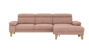 Ecksofa Hudson - 2,5-Sitzer mit Longchair rechts inkl. Kopfteil verstellbar, Stoff, Kupfer