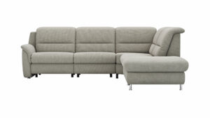 Ecksofa Cornella Plus - 2-Sitzer mit Ecke und Abschlussteil rechts inkl. Relaxfunktion (motorisch) und Kopfteilverstellung, Stoff, Nougat