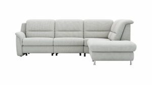 Ecksofa Cornella Plus - 2-Sitzer mit Ecke und Abschlussteil rechts inkl. Relaxfunktion (motorisch) und Kopfteilverstellung, Stoff, Hellgrau