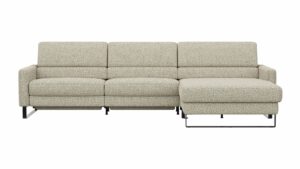 Ecksofa Valera - 3-Sitzer mit Longchair rechts inkl. Rückenlehne verstellbar und Relaxfunktion motorisch, Stoff, Limone