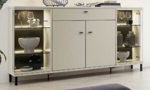 Sideboard Antares - mit Beleuchtung, Lack seidengrau