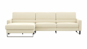 Ecksofa Valera - Longchair mit 3-Sitzer rechts inkl. Rückenlehne verstellbar, Stoff, Natur