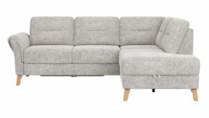 Ecksofa Almyra - 2,5-Sitzer mit Ottomane rechts, inkl. Schlaffunktion und Bettkasten, Stoff, Silbergrau