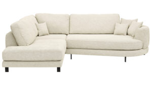 Ecksofa Solenne - Ottomane links mit Diwan rund rechts, Stoff, Weiß