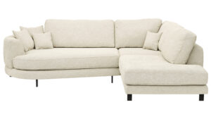 Ecksofa Solenne - Diwan rund links mit Ottomane rechts, Stoff, Weiß