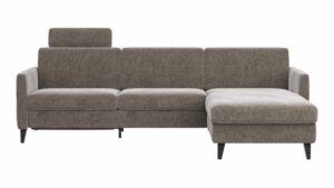 Ecksofa Arima N - 2,5-Sitzer mit Longchair rechts inkl. Relaxfunktion und Kopfstütze motorisch, Stoff, Mocca