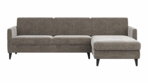 Ecksofa Arima N - 2,5-Sitzer mit Longchair rechts inkl. Kopfteil verstellbar, Stoff, Mocca