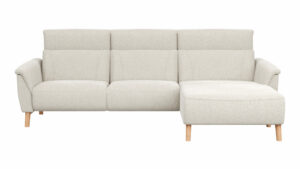 Ecksofa Nevin - 2-Sitzer mit Longchair rechts, inkl. Kopfpolsterverstellung, Stoff, Weiß
