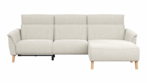 Ecksofa Nevin - 2-Sitzer mit Longchair rechts, inkl. Relaxfunktion (motorisch) und Kopfpolsterverstellung, Stoff, Weiß