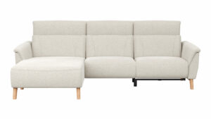 Ecksofa Nevin - Longchair links mit 2-Sitzer rechts, inkl. Relaxfunktion (motorisch) und Kopfpolsterverstellung, Stoff, Weiß