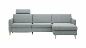 Ecksofa Arima N - 2,5-Sitzer, Longchair rechts, Relaxfunktion, Sitzvorzug (motorisch), Stoff, Hellgrau