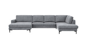 Wohnlandschaft Oviedo - Longchair links mit 2-Sitzer und Ecke rechts, Stoff, Grau