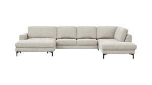 Wohnlandschaft Oviedo - Longchair links mit 2-Sitzer und Ecke rechts, Stoff, Natur