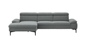 Ecksofa Felipa - Longchair links mit 2,5-Sitzer inkl. Kopfteil verstellbar, Stoff, Grau