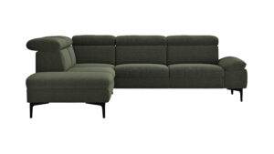 Ecksofa Felipa - Ecke links mit 2,5-Sitzer inkl. Kopfteil verstellbar, Stoff, Dunkelgrün