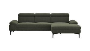 Ecksofa Felipa - 2,5-Sitzer mit Longchair rechts inkl. Kopfteil verstellbar, Stoff, Dunkelgrün
