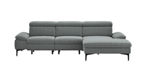 Ecksofa Felipa - 2,5-Sitzer mit Longchair rechts inkl. Armlehne verstellbar und Rückenlehne/Sitztiefe verstellbar (motorisch), Stoff, Grau