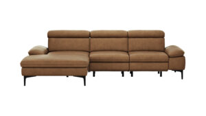 Ecksofa Felipa - Longchair links mit 2,5-Sitzer inkl. Armlehne verstellbar und Rückenlehne/Sitztiefe verstellbar (motorisch), Leder, Cognac