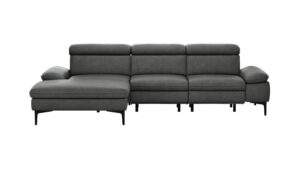 Ecksofa Felipa - Longchair links mit 2,5-Sitzer inkl. Armlehne verstellbar und Rückenlehne/Sitztiefe verstellbar (motorisch), Leder, Grau