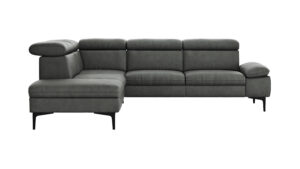 Ecksofa Felipa - Ecke links mit 2,5-Sitzer inkl. Kopfteil verstellbar, Leder, Grau