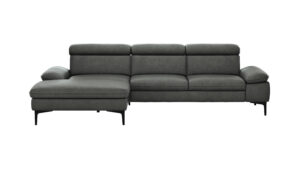 Ecksofa Felipa - Longchair links mit 2,5-Sitzer inkl. Kopfteil verstellbar, Leder, Grau