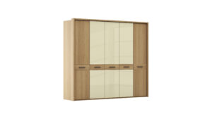 Drehtürenschrank Lenoso - B. ca. 256 cm, Eiche massiv, Glas, Champagner