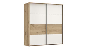 Schwebetürenschrank Viana - B ca. 188 cm, Furnier, Balkeneiche, Weiß