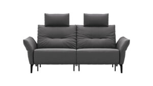Sofa Bahia - 2-Sitzer inkl. Kopfstütze/ Armlehne verstellbar und Relaxfunktion (motorisch), Leder, Dunkelgrau