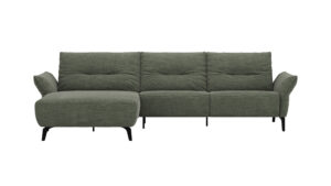 Ecksofa Bahia - Longchair links mit 2,5-Sitzer inkl. Armlehne verstellbar, Stoff, Olive