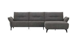 Ecksofa Bahia - 2,5-Sitzer mit Longchair rechts inkl. Armlehne verstellbar, Stoff, Dunkelgrau