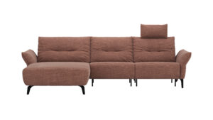 Ecksofa Bahia - Longchair links mit 2,5-Sitzer inkl. Kopfteil/ Armlehne verstellbar und Relaxfunktion/ Longchair (motorisch), Stoff, Kupfer