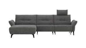 Ecksofa Bahia - Longchair links mit 2,5-Sitzer inkl. Kopfteil/ Armlehne verstellbar und Relaxfunktion/ Longchair (motorisch), Stoff, Dunkelgrau