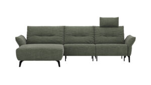 Ecksofa Bahia - Longchair links mit 2,5-Sitzer inkl. Kopfteil/ Armlehne verstellbar und Relaxfunktion/ Longchair (motorisch), Stoff, Olive