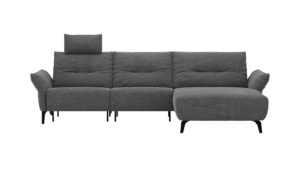 Ecksofa Bahia - 2,5-Sitzer mit Longchair rechts inkl. Kopfteil/ Armlehne verstellbar und Relaxfunktion/ Longchair (motorisch), Stoff, Dunkelgrau