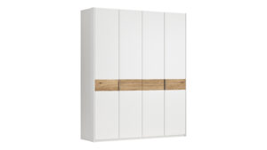Drehtürenschrank Viana - B ca. 204 cm, Lack, Weiß, Riffholz, Wildeiche