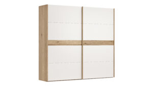Schwebetürenschrank Viana - B ca. 241 cm, Lack, Weiß, Riffholz, Balkeneiche
