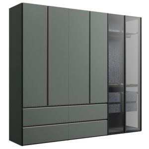 Drehtürenschrank Solina Perry/Gola - B ca. 273 cm, Lack matt, opal, Glas grau schattiert