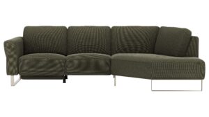 Ecksofa Leona - 2,5-Sitzer mit Ecke rechts inkl. Relaxfunktion motorisch, Stoff, Braungrün