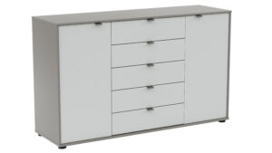 Kommode Marbella - Lack, Grau, Glas, Weiß