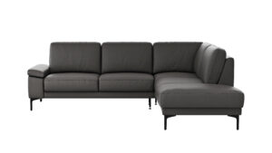 Ecksofa Matero - 2-Sitzer mit Ecke rechts, Leder, Anthrazit