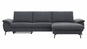 Ecksofa Gotera - 1,5-Sitzer med + 1,5-Sitzer med mit Longchair groß rechts inkl. Schlaffunktion (teilmotorisch), Armlehne klappbar, Rückenlehne verstellbar  und einmal Relaxfunktion (teilmotorisch), Stoff, Anthrazit