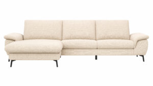 Ecksofa Gotera - Longchair links mit 1,5-Sitzer med. + 1,5-Sitzer med. rechts inkl. Rückenlehne verstellbar, Stoff, Creme